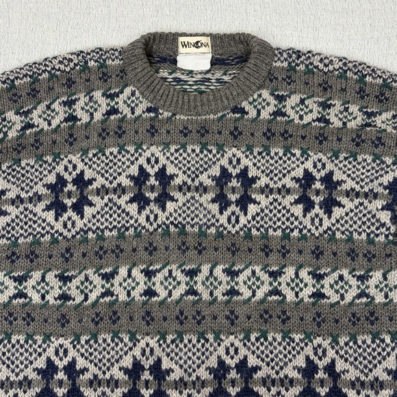 Vintage Winona Knits Sweater Men's XL Wool Blend Nordic Made in USA - Picture 2 of 6